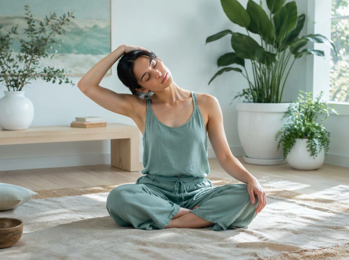 Client doing a gentle neck stretch